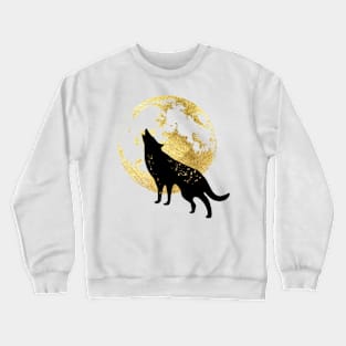 Wolf in front of golden moon Crewneck Sweatshirt